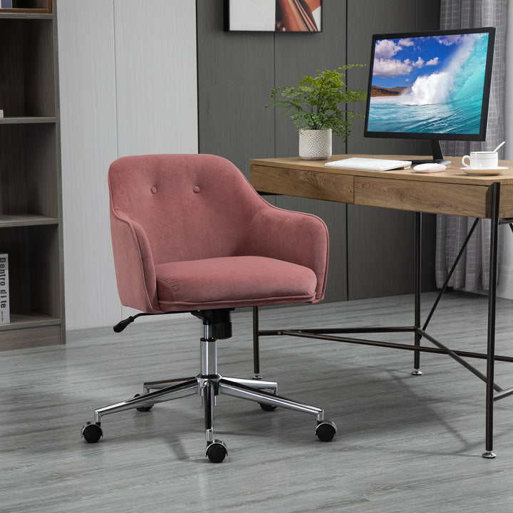 Kontorstol med knaplukning, højdejusterbar, gyngefunktion, fløjlslook, 61 cm x 59 cm x 90,5 cm, antik pink