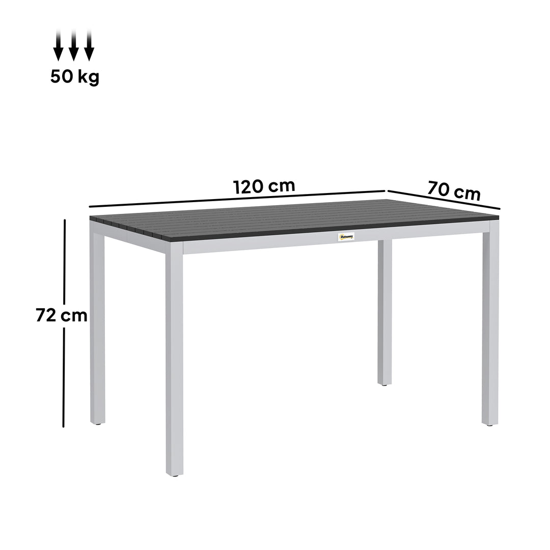 Aluminium havebord, 120x70 cm, vejrbestandigt, balkonbord med trælook, til 4-6 personer, sort