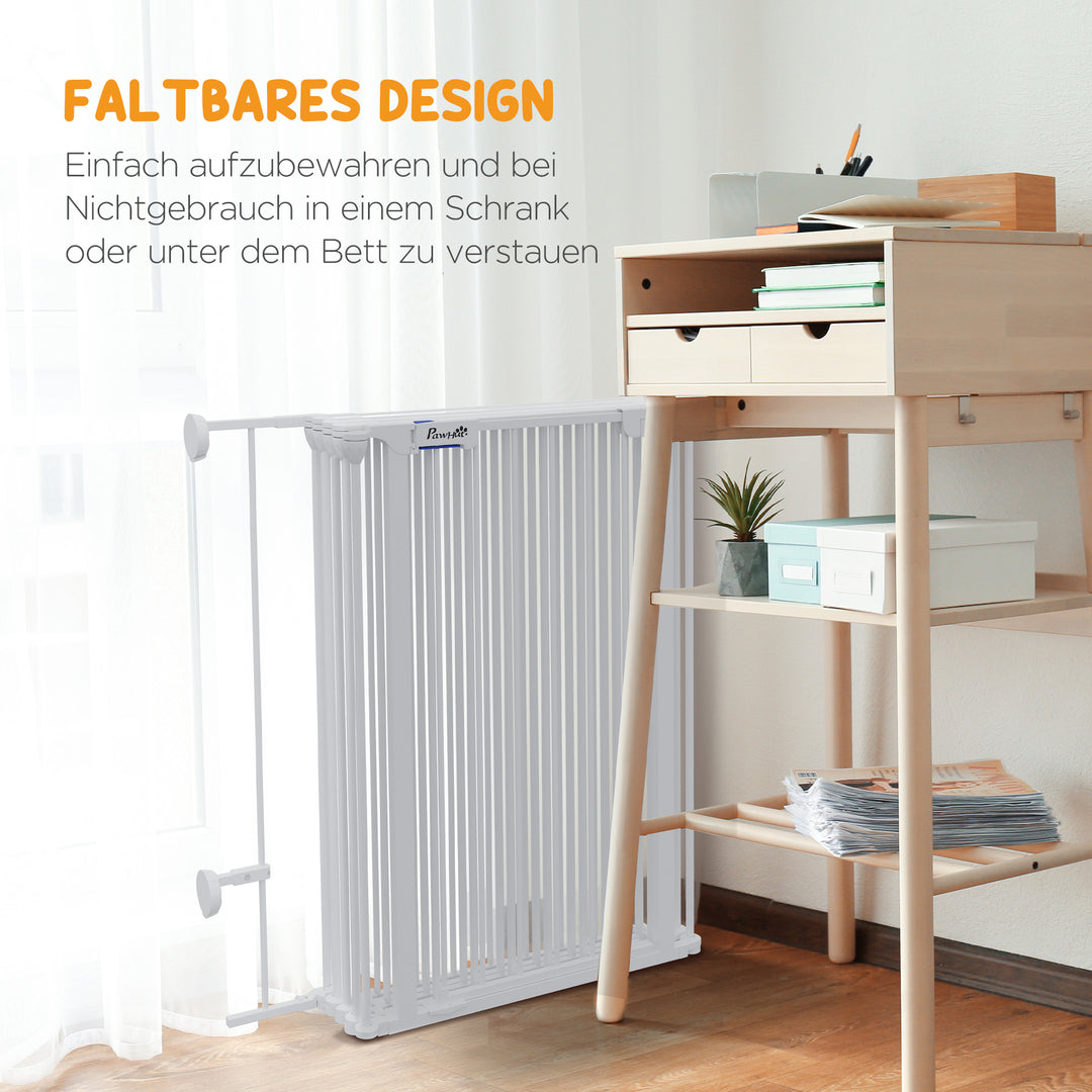 2-I-1 hvalpegård og barriere, 8 paneler, aflåselig dør, stål, 90 cm højde, hvid