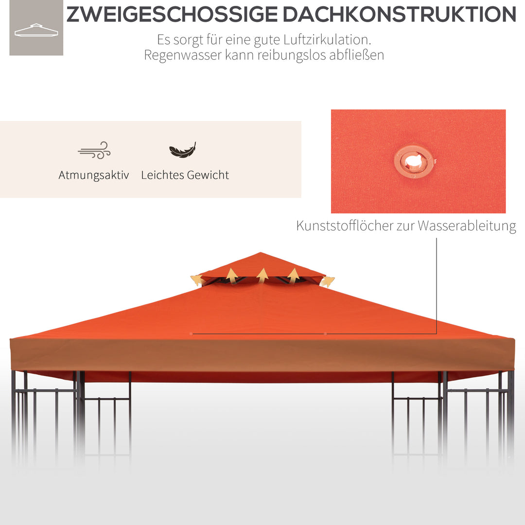 Udskiftningstag til 3x3m pavillon, vandafvisende pavillontag til metalpavillon, udskiftningstag til havepavillon, festtelt, havetelt, polyester, rustrød