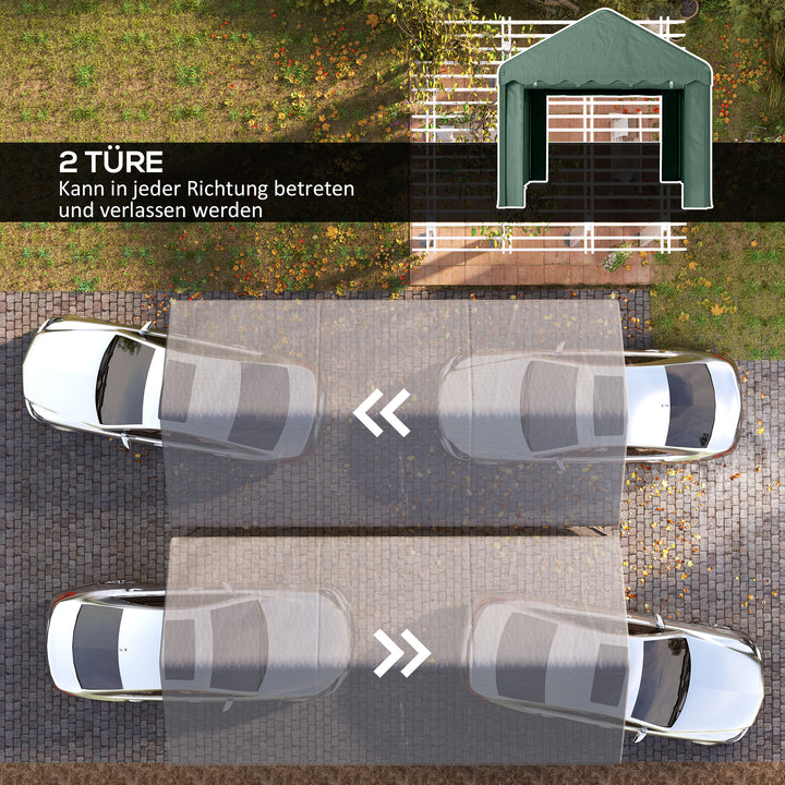 3x6 m transportabel carport, biloverdækning med 2 indgange, polyestertag, til biler, både, haveudstyr, mørkegrøn