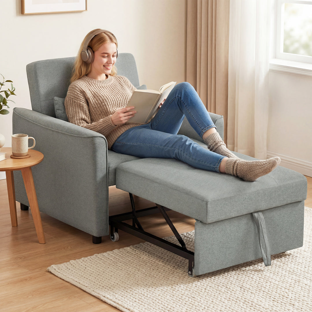 3-i-1 sovesofa, udtrækkelig sovesofa med justerbar ryglæn, grå