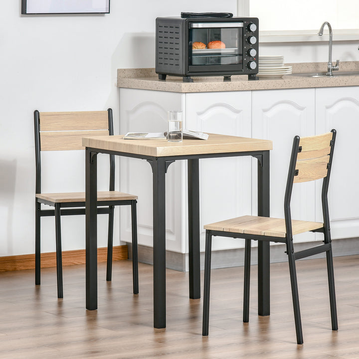 3-Delt spisebord køkkenbord med stole sæt naturtræ + sort med 1 bord + 2 stole