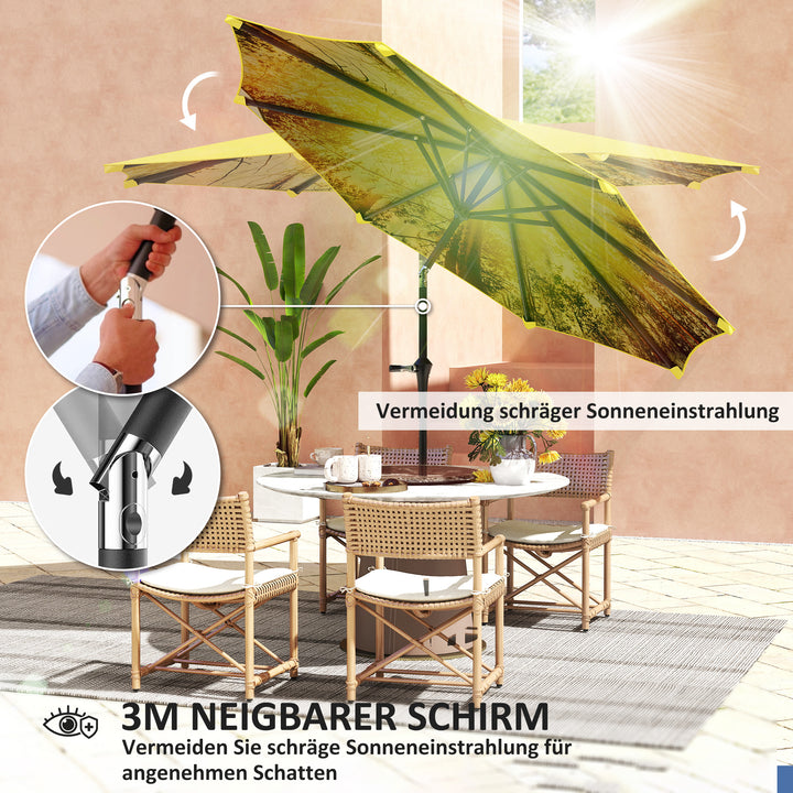 Parasol 300 cm, parasol med håndsving, ottekantet balkonparasol gul