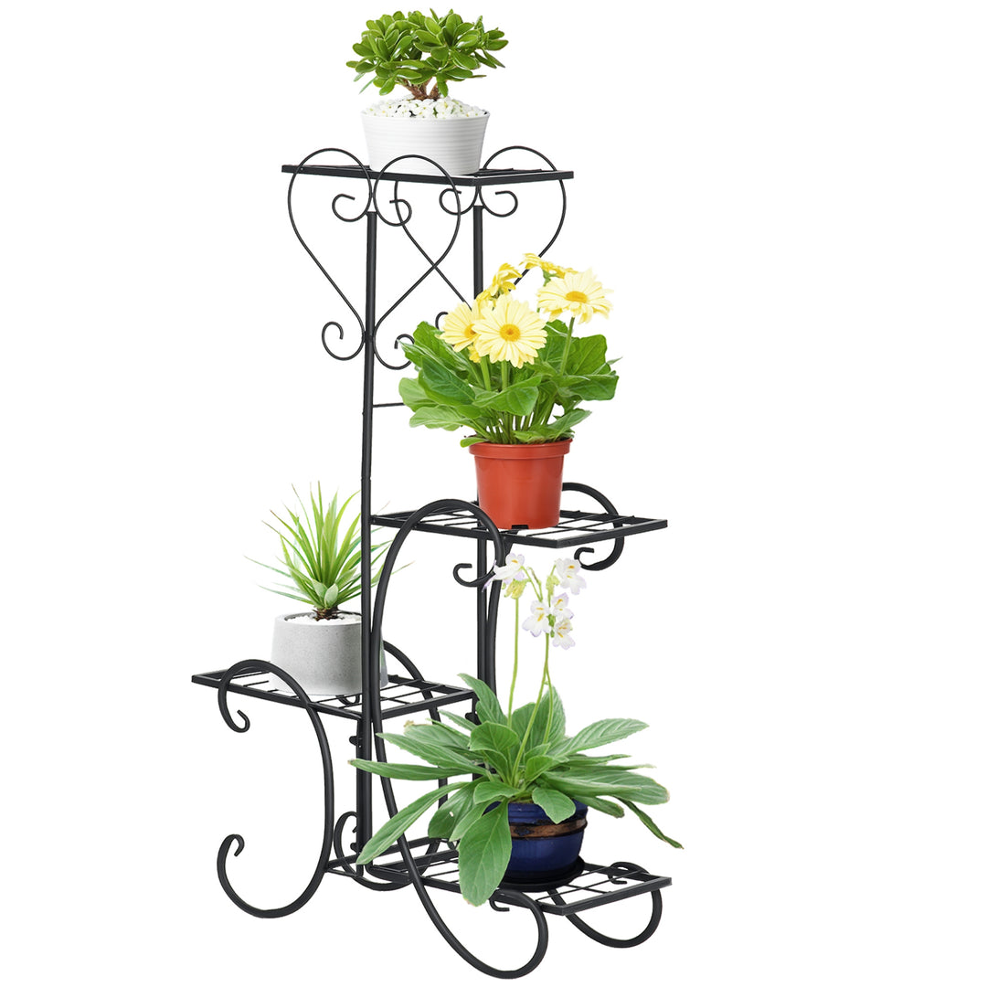 Metal blomsterstativ, 4-lags plantehylde, blomsterstige, blomsterstativ til indendørs og udendørs brug, have, balkon, sort, 45 x 24,5 x 80 cm