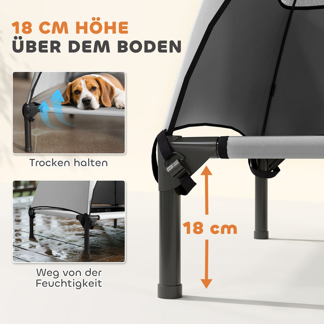 Udendørs hundeseng med tag, hævet hundeseng til mellemstore hunde, 76 x 61 x 71 cm, lysegrå