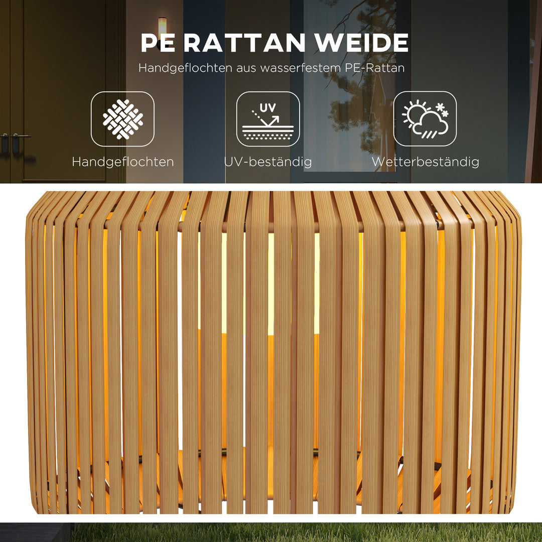 Rattan udendørslampe, solcelledrevet havelampe, automatisk tænding, LED, vejrbestandig, metalramme, Ø34 x 130 cm, sort/gul