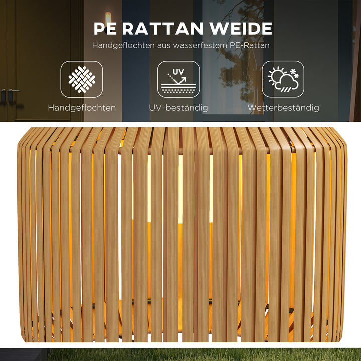 Rattan udendørslampe, solcelledrevet havelampe, automatisk tænding, LED, vejrbestandig, metalramme, Ø34 x 130 cm, sort/gul