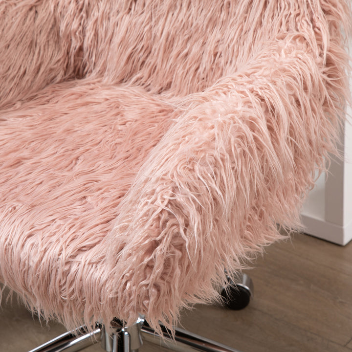 Executive chair drejestol computerstol makeupstol med kunstpels sædehøjdejustering til piger kunstpelsskum pink+sølv 57 x 60 x 75-85 cm