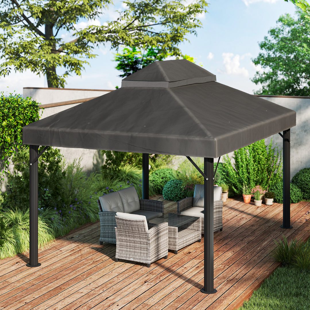 Pavillon-udskiftningstag, 3 x 4 m, udskiftningspresenning med drænhuller, polyester, solbeskyttelse, UPF30+, mørkegrå