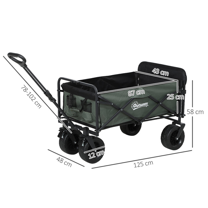 Havevogn 120 kg lasteevne, foldbar transportvogn med aftagelig presenning, håndtag, hjul 95 liter grøn