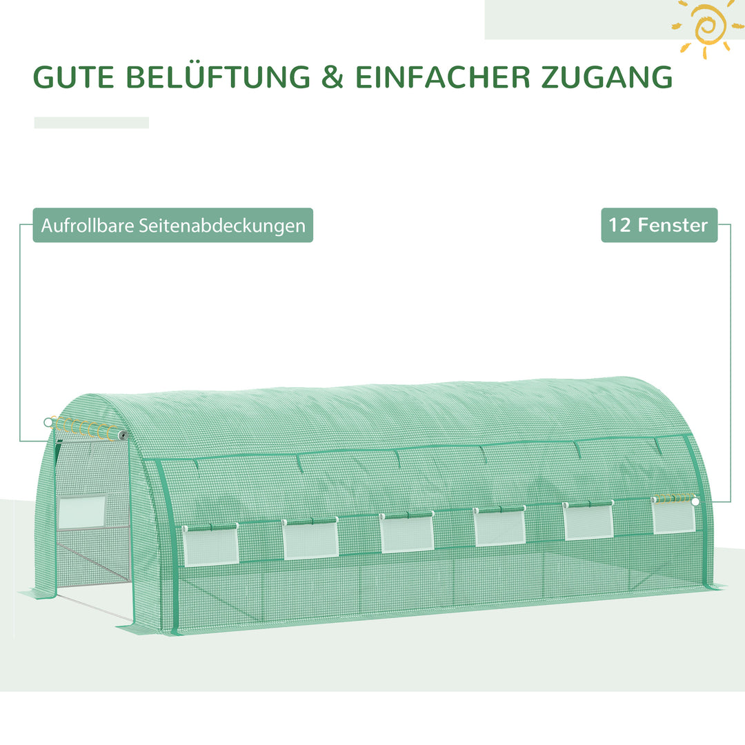 Polytunnel 6 x 3 x 2 m walk-in drivhus med rulledæksler, polytunnel drivhus, uv-beskyttelse, stålrør, grøn