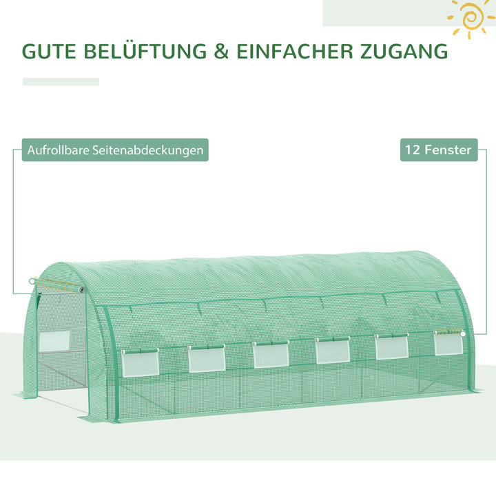 Polytunnel 6 x 3 x 2 m walk-in drivhus med rulledæksler, polytunnel drivhus, uv-beskyttelse, stålrør, grøn