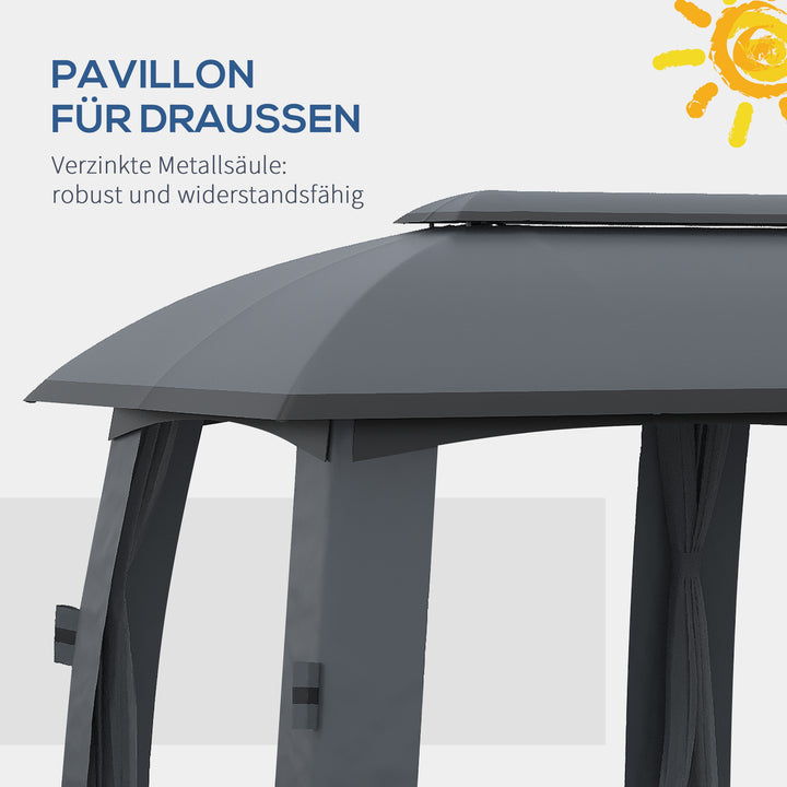 Pavillon, partytelt, med myggenet, læhegn, op til 15 personer, mørkegrå, 3 x 6 x 3 m