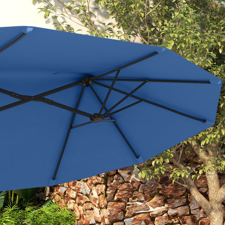Parasol, haveparasol, vipbar, med håndsving, vindfang, polyester+stål, marineblå, 285 x 147 cm