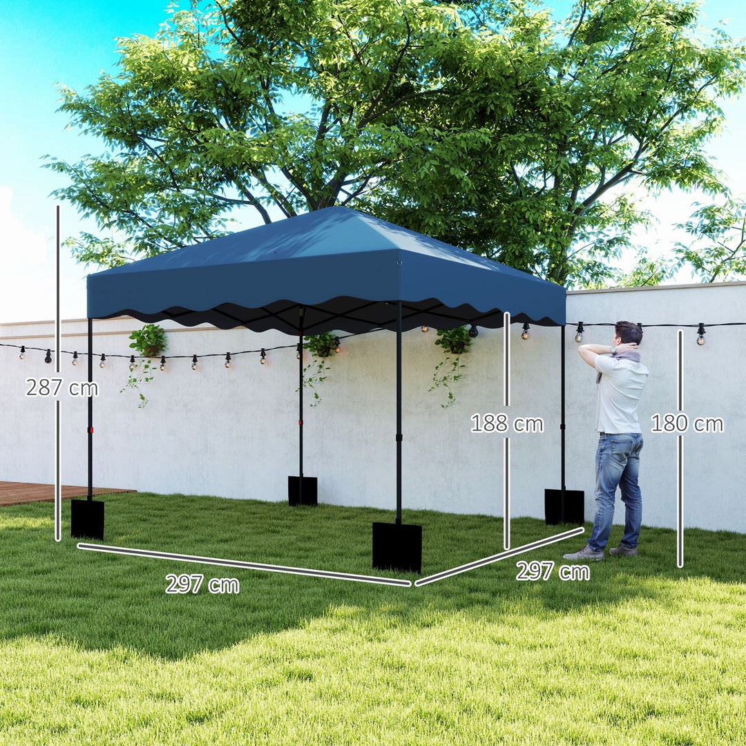 3 X 3 m pop-up pavillon, højdejusterbart havetelt, med rullepose, til have, terrasse, metal, stof, mørkeblå