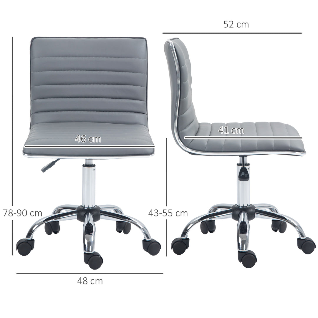 Højdejusterbar salonstol med ryglæn, drejestol, metal, kunstlæder, 48 x 52 x 78-90 cm, lysegrå