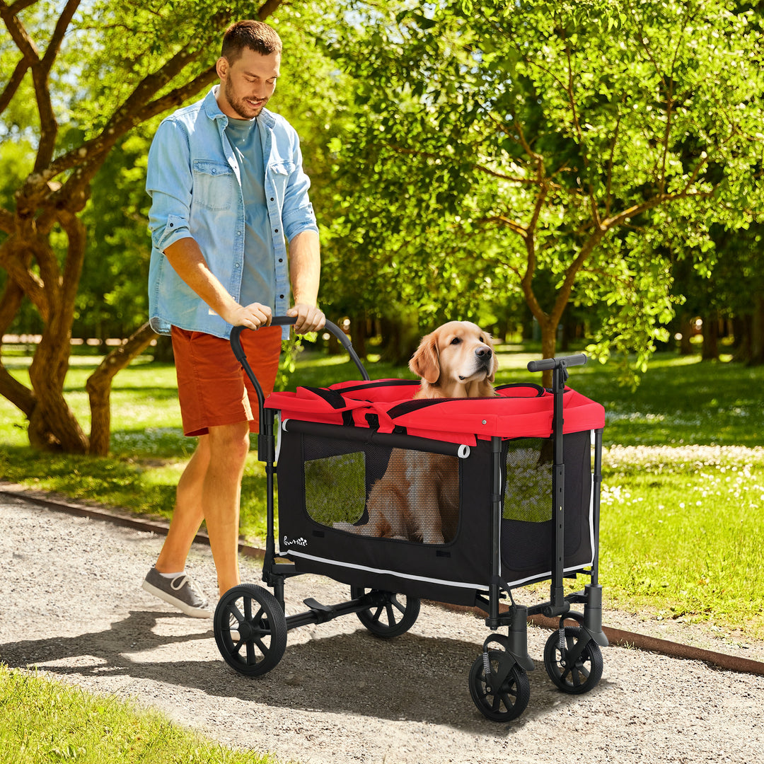 Hundeklapvogn, sammenklappelig hundeklapvogn til hunde og katte op til 30 kg, 110 x 65 x 102 cm, rød