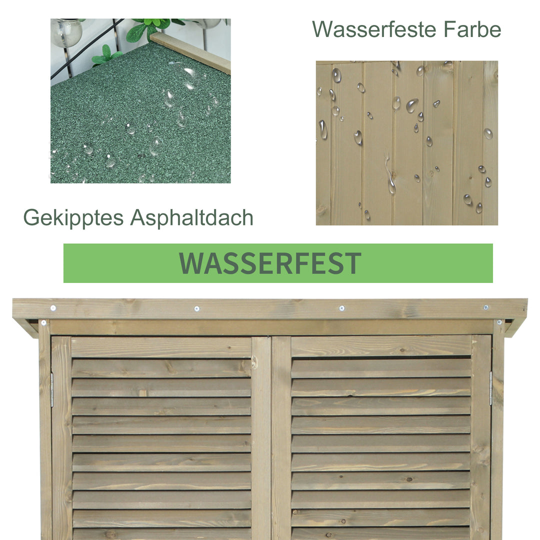 Træskur med skrånende asfalttag, låste døre, vandtæt og fri ventilation. Grå, 87 x 46,5 x 160 cm