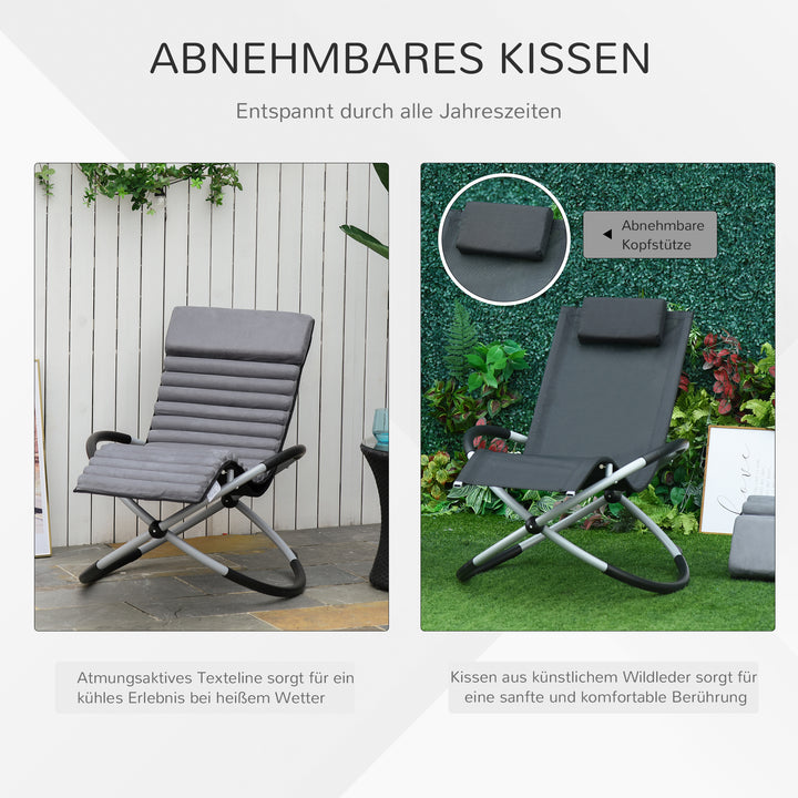Ergonomisk 2-i-1 gyngestol/havestol/gyngestol, metal, Texteline, kugleformet, mørkegrå, 145 x 74 x 86 cm