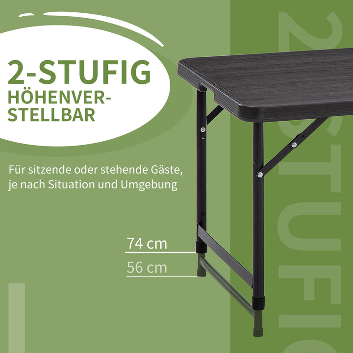 Udendørsbord, havebord, til 4 personer, foldbart, højdejusterbart, trælook, grå+sort, 118 x 60 x 74 cm