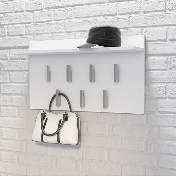Praktisk knagerække med hylde, hvid