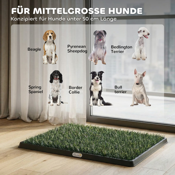 Hundetoilet 76 x 50,5 cm, hundetoilet med 2 vaskbare kunstgræsmåtter, hvalpetoilet til hunde til altan og hjem, sort+grøn