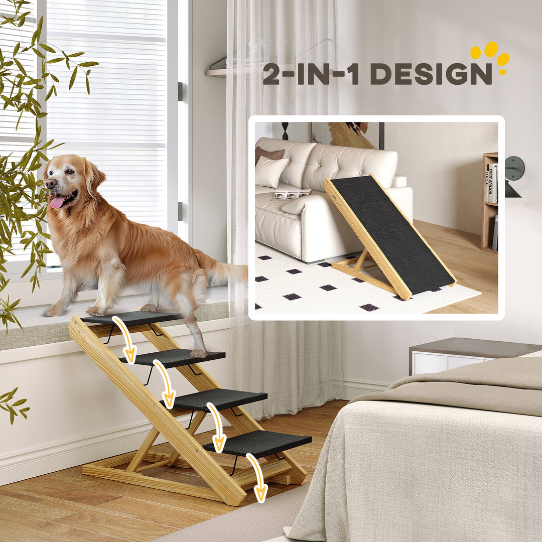 Hundetrappe, hundelarampe, højdejusterbar, skridsikker, foldbar, 83x40x62,5 cm, træ/hvid