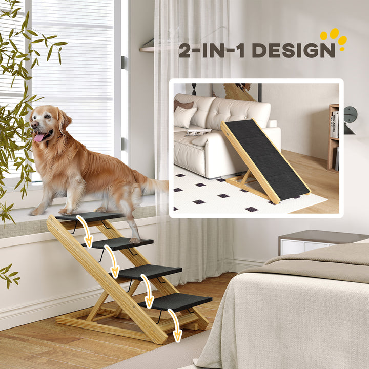 Hundetrappe, hundelarampe, højdejusterbar, skridsikker, foldbar, 83x40x62,5 cm, træ/hvid