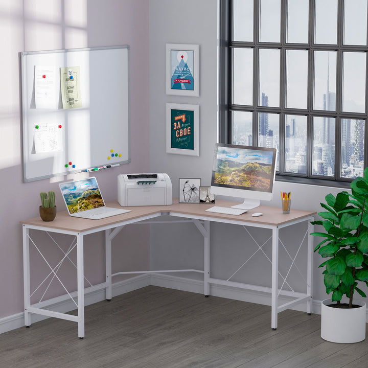 Computerbord l-formet arbejdsbord kontorbord hjørnebord vinkelbord mdf naturlig 150 x 150 x 76 cm
