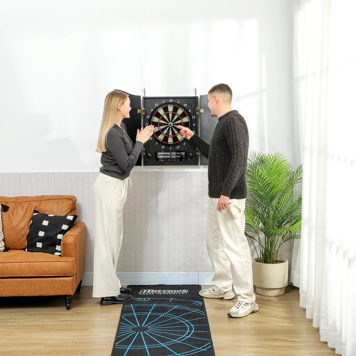 Elektronisk dartskive med døre, trælook, LED-display, stemmemeddelelser, 6 dartpile, 24 udskiftelige spidser