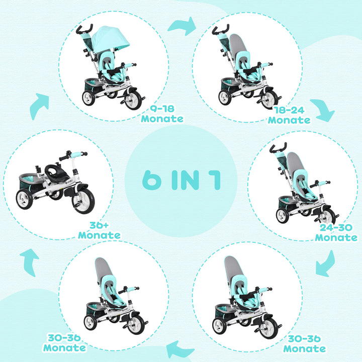 Børnetrehjulet cykel, børnecykel, bagkurv, kopholder, solskærm, metal, grøn