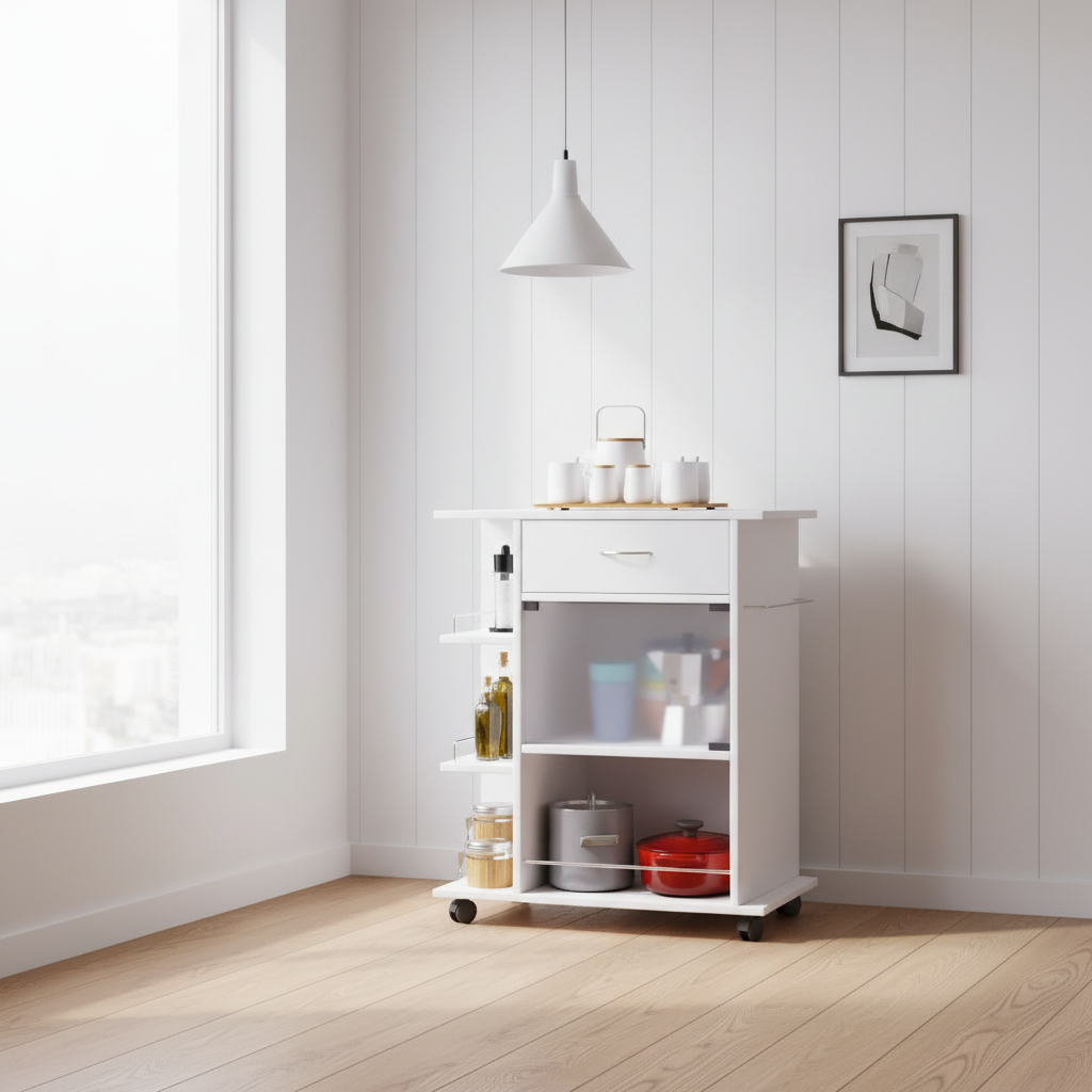 Køkkenvogn i moderne look, hvid