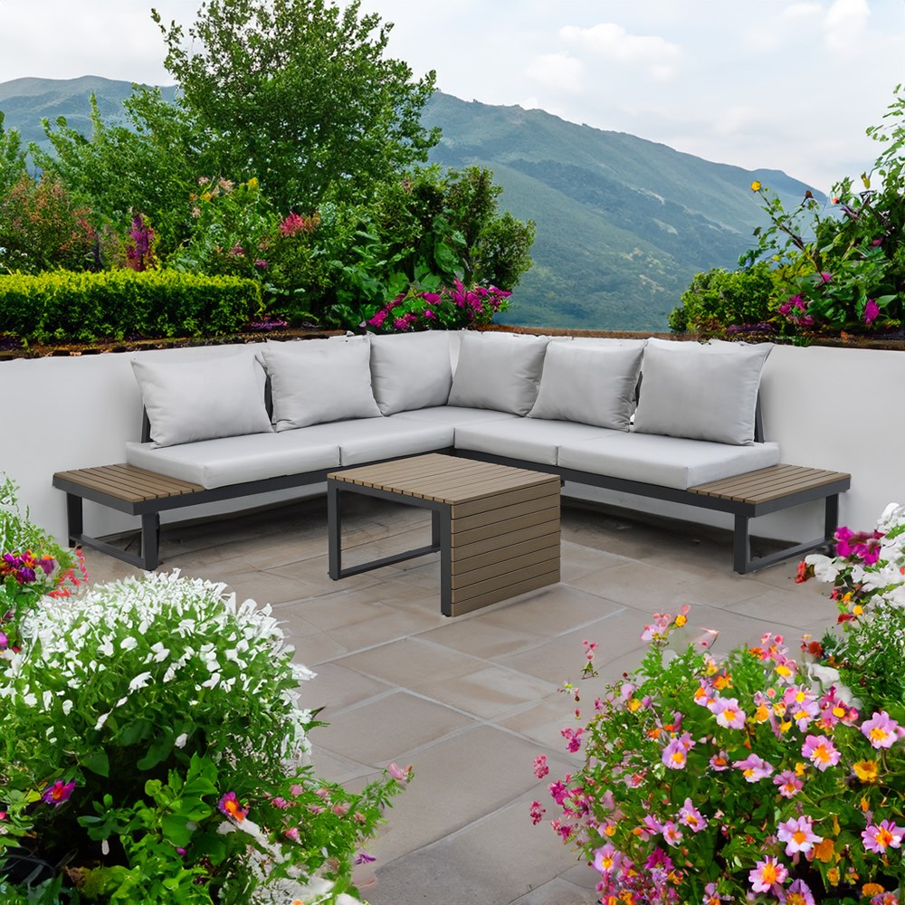 Komfortabelt loungesæt til terrasse og have, grå