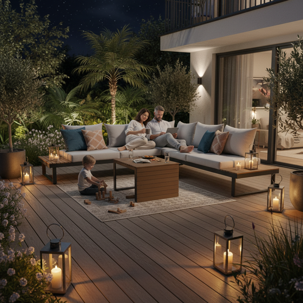 Komfortabelt loungesæt til terrasse og have, grå