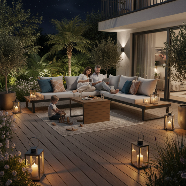 Komfortabelt loungesæt til terrasse og have, grå