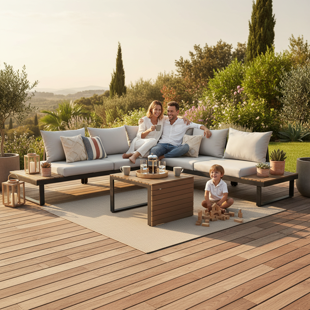 Komfortabelt loungesæt til terrasse og have, grå