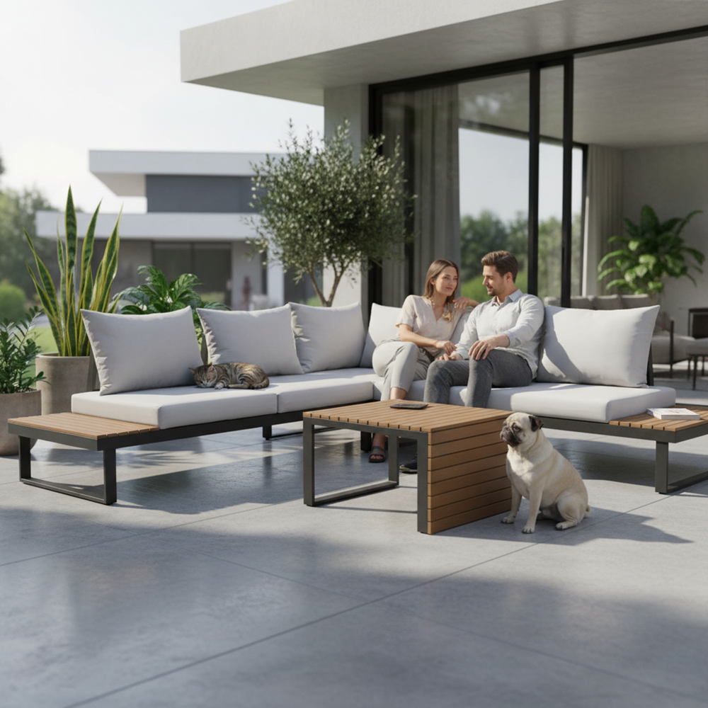 Komfortabelt loungesæt til terrasse og have, grå