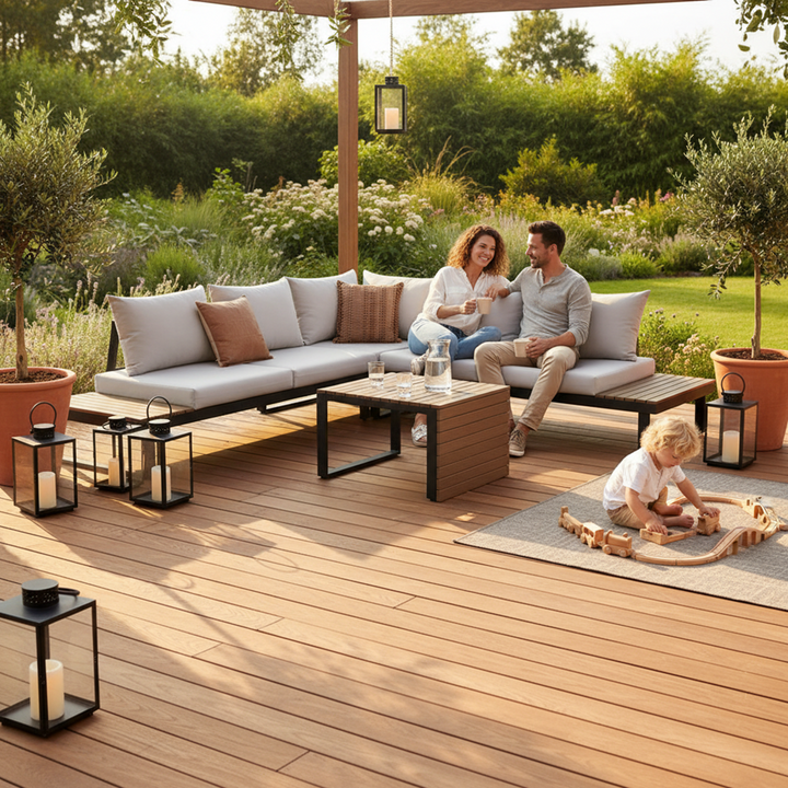 Komfortabelt loungesæt til terrasse og have, grå