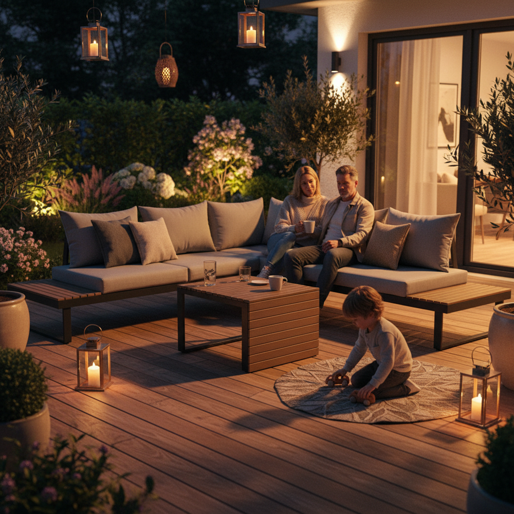 Komfortabelt loungesæt til terrasse og have, grå