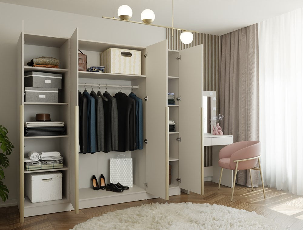 Stort klædeskab, Bredde: 200 cm Højde: 200 cm Dybde: 56,5 cm, Kashmir-beige