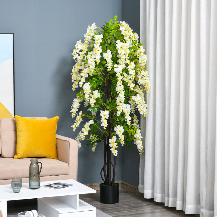 Kunstig blåregn stor 165 cm kunstig plante, kunstige plastikplanter kunstige blomster i potte, falsk plante som ægte til kontor stue soveværelse moderne dekoration gave