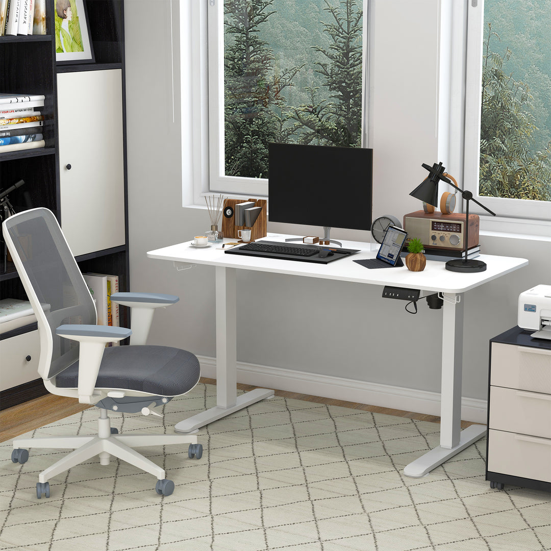 Ståbord, højdejusterbart computerbord, 140 cm x 70 cm x 116 cm, hvid