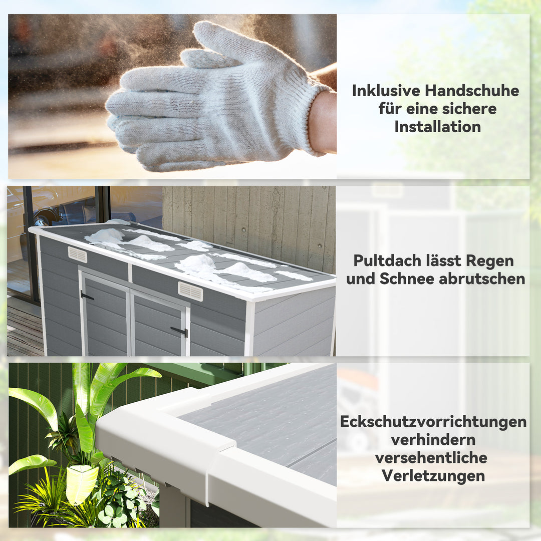 2,4 x 1,3 m haveskur, plastik havehus med gulv, vindue, aflåselige døre, til have, terrasse, grå