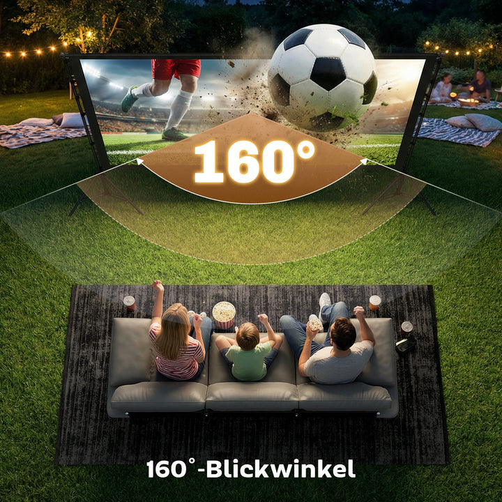 100 tommer 16:9 HD 4K/8K projektorlærred med stativ, bærbar dobbeltsidet lærred med foldbare stativer, hvid