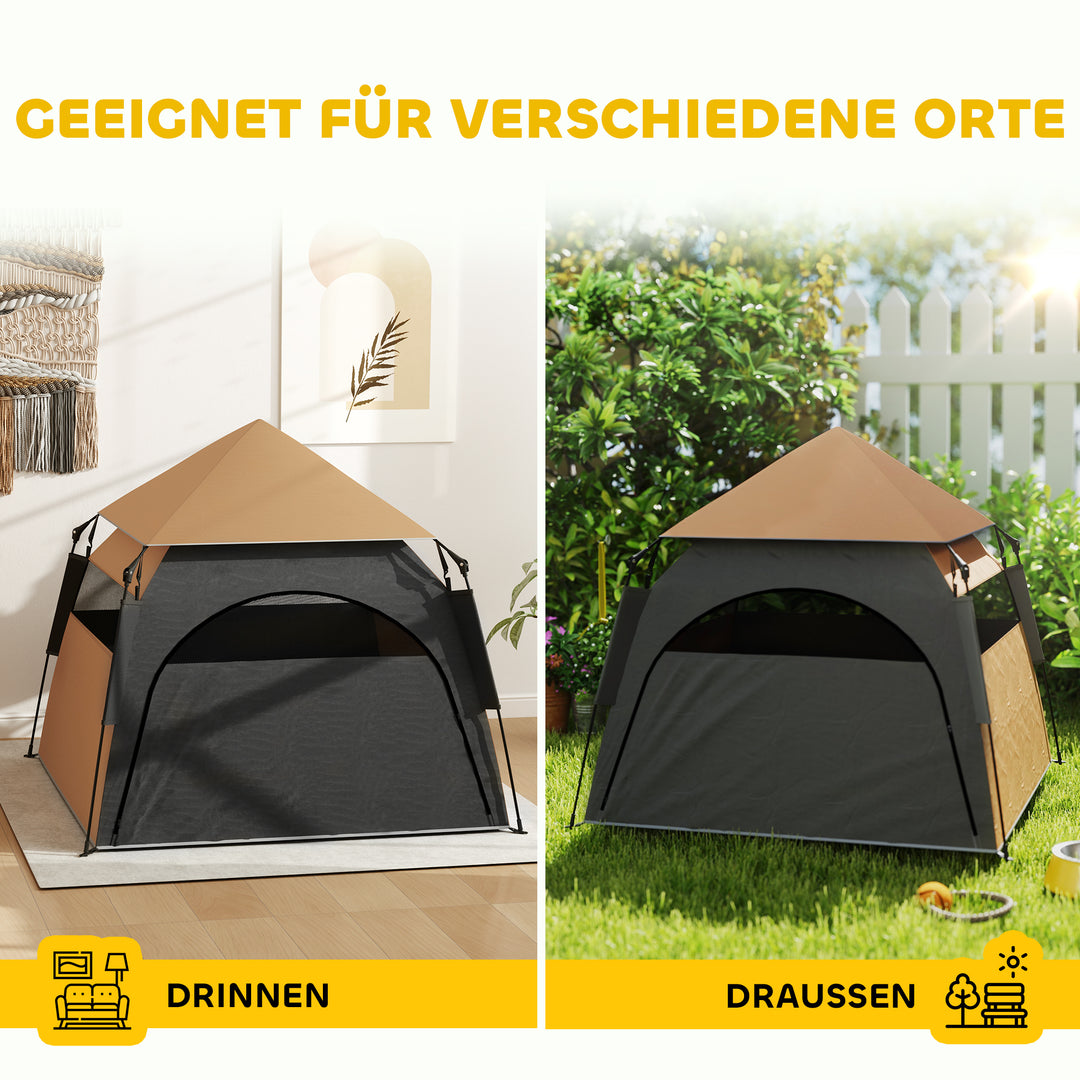 Kæledyrstelt, hundetelt, sammenklappeligt, vejrbestandigt, hundehus, til store hunde, mørkebrun