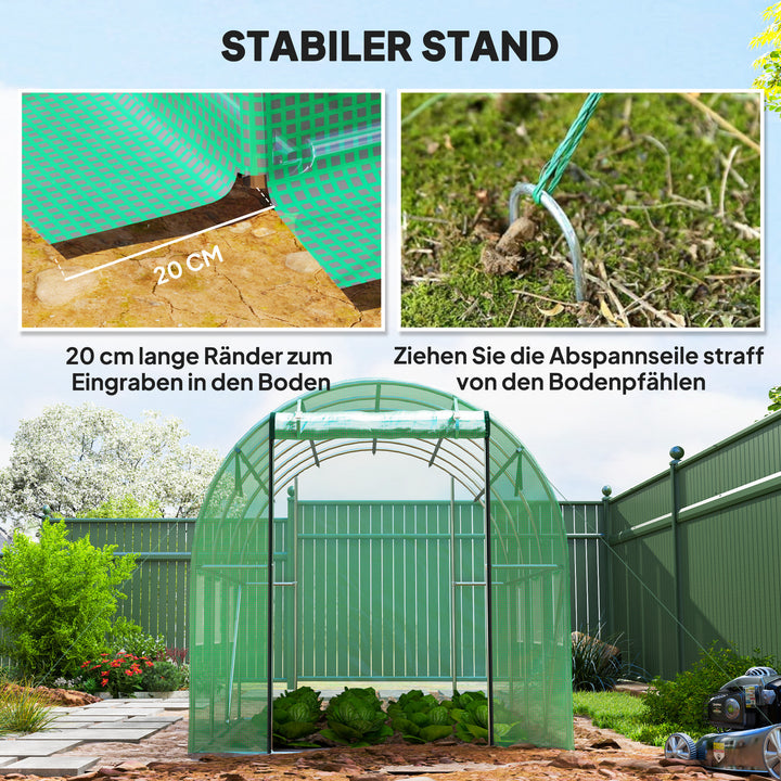 Polytunnel drivhus med plastikdæksel og stålramme, walk-in drivhustelt med rulledøre, grøn