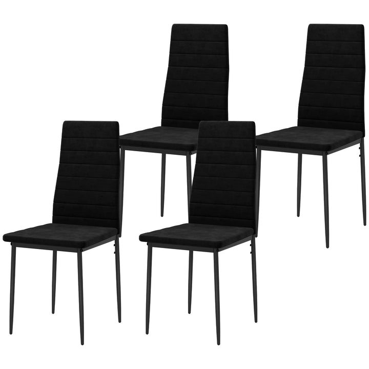 Sæt med 4 spisebordsstole, armløse design, stofbetræk, metalben, sort