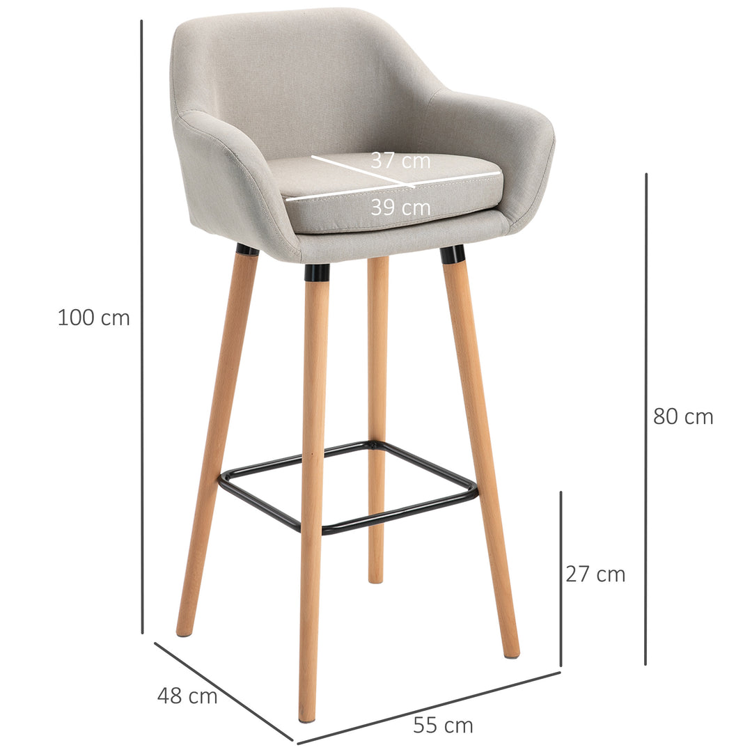 Sæt med 2 barstole, inklusive fodskammel, massivt træ, 55 cm x 48 cm x 100 cm, beige