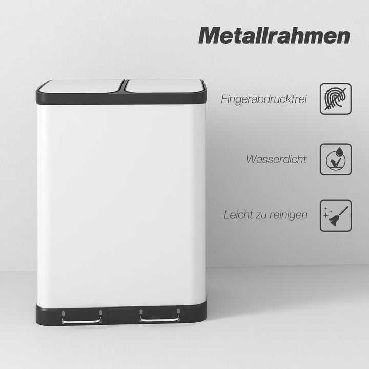 Dobbeltrums affaldsbeholder, 2 x 30L, fingeraftryksresistent, pedal, aftagelige indvendige spande, grå